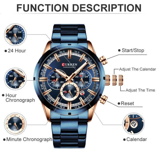 CURREN Men Watch Top Brand Luxury Sports Quartz Mens Watches Full Steel Waterproof Chronograph Wristwatch Men Relogio Masculino - Image 15