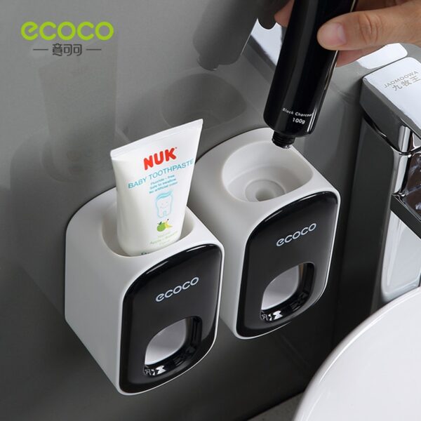ECOCO Automatic Toothpaste Dispenser Wall Mount Bathroom Bathroom Accessories Waterproof Toothpaste Squeezer Toothbrush Holder - Image 2